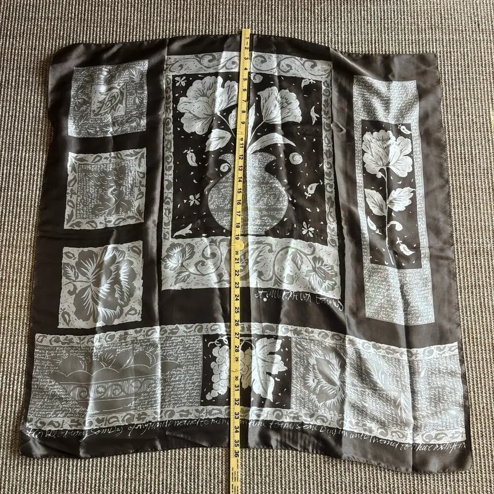 🌿 Vintage Botanical Patchwork Square Scarf | Dark Brown & White